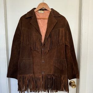 Vintage Brown Suede Fringe Women's Coat